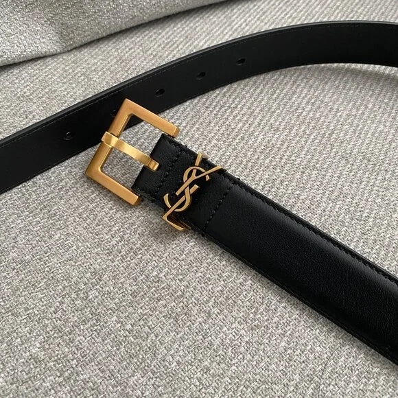 YSL CASSANDRE BELT SQUARE BUCKLE IN BLACK LEATHER - Picture 2 of 6